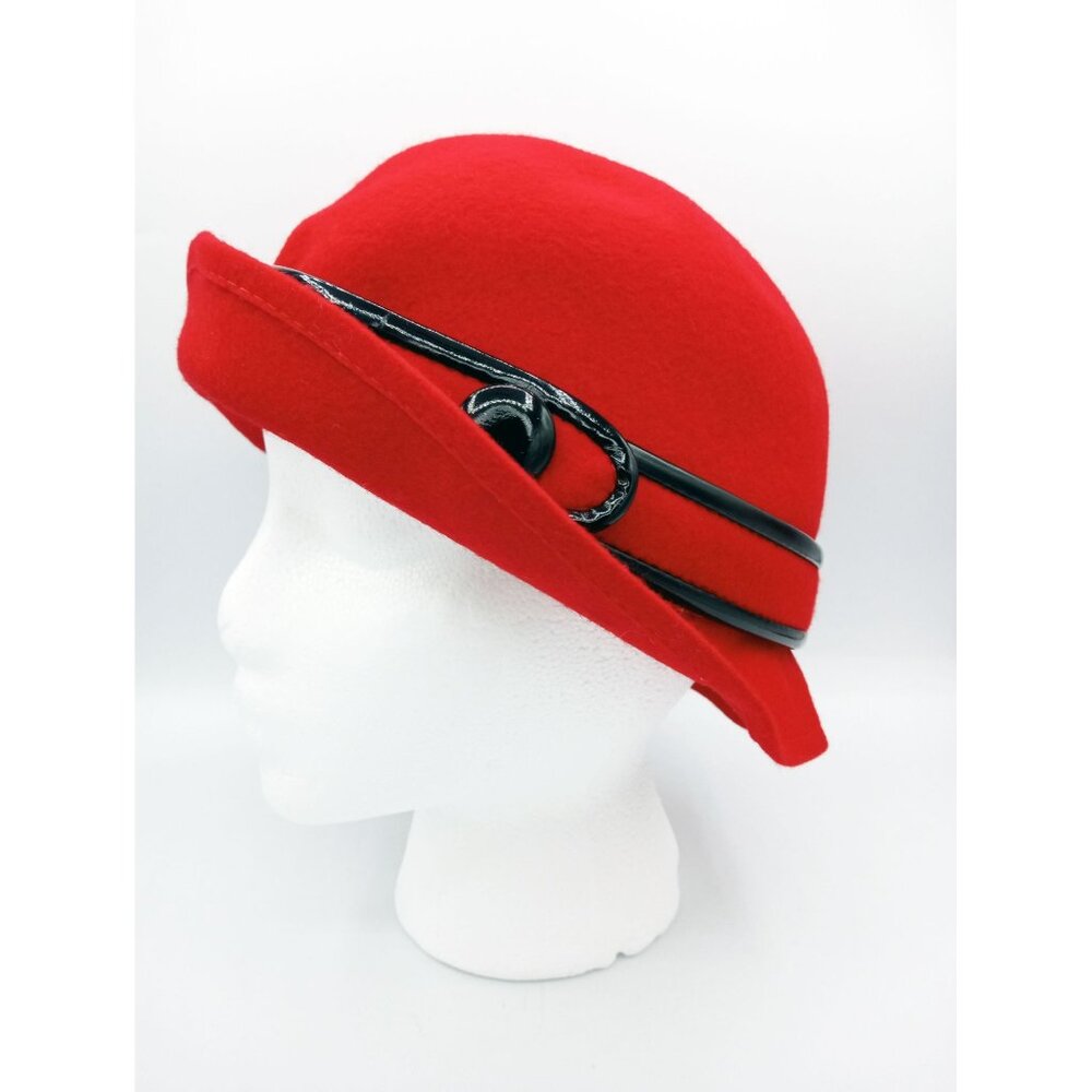 Red Wool Cloche Hat With Black Trim & Button Detailing Fits Most Sizes Target